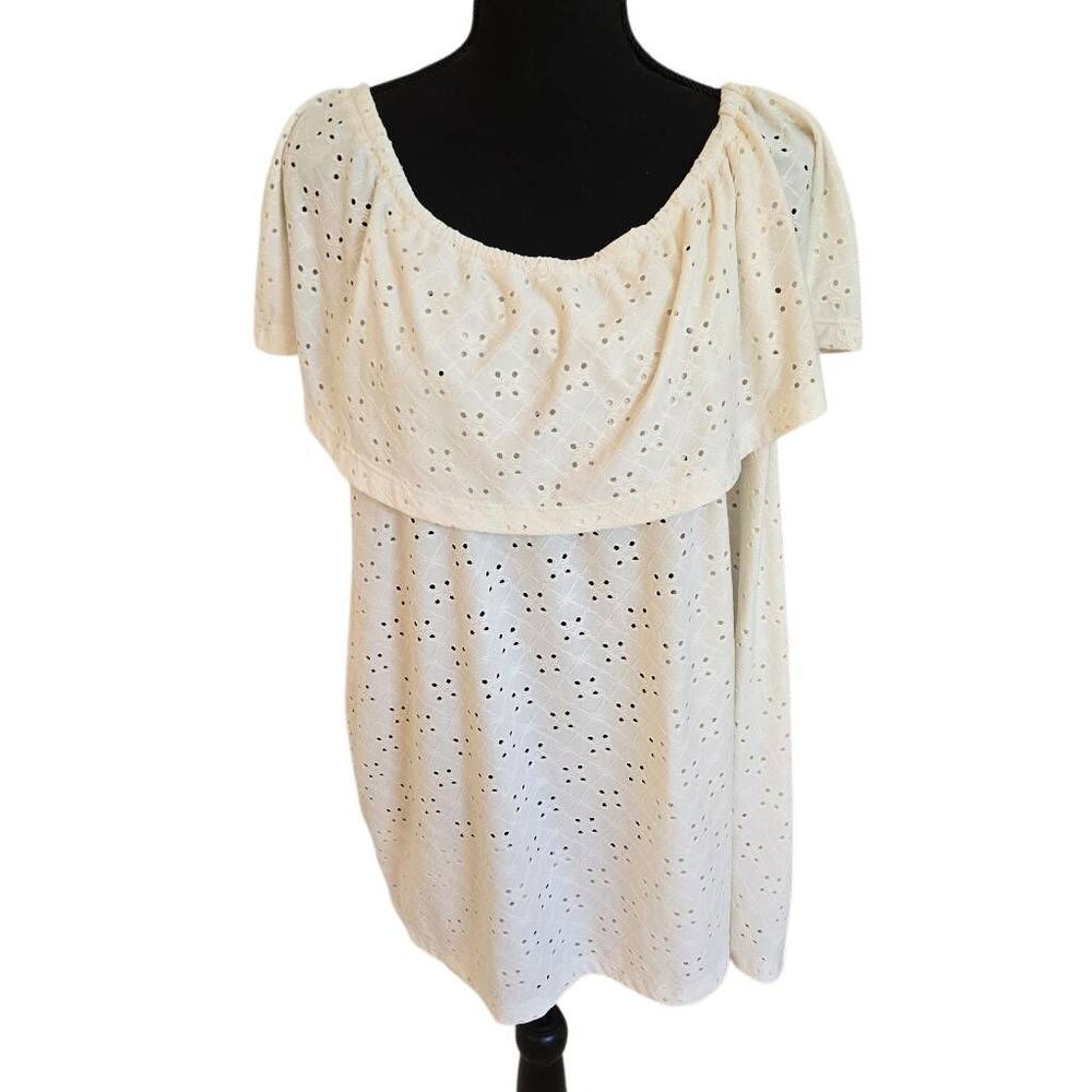 Multiples Womens Eyelet Off The Shoulder Ruffled Blouse Top Ivory Size 1X